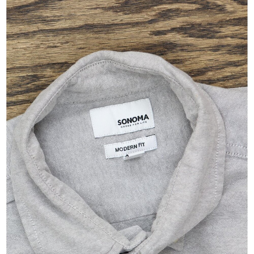 Sonoma Mens Long Sleeve Cotton Modern Fit Dress Shirt Gray` S - Picture 3 of 6